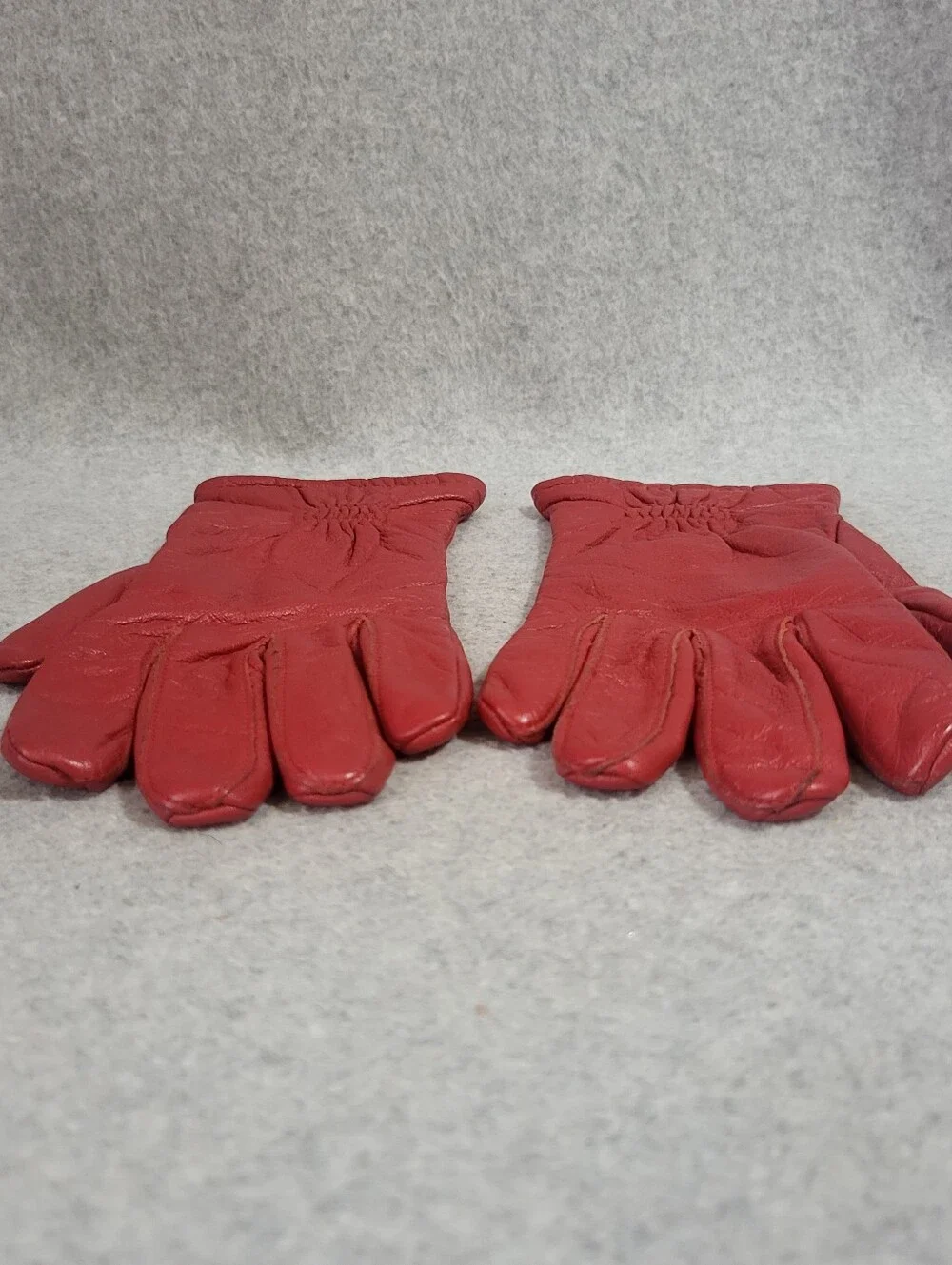 Vintage Red Leather Gloves Women's Size M Winter Driving Lined Retro MCM